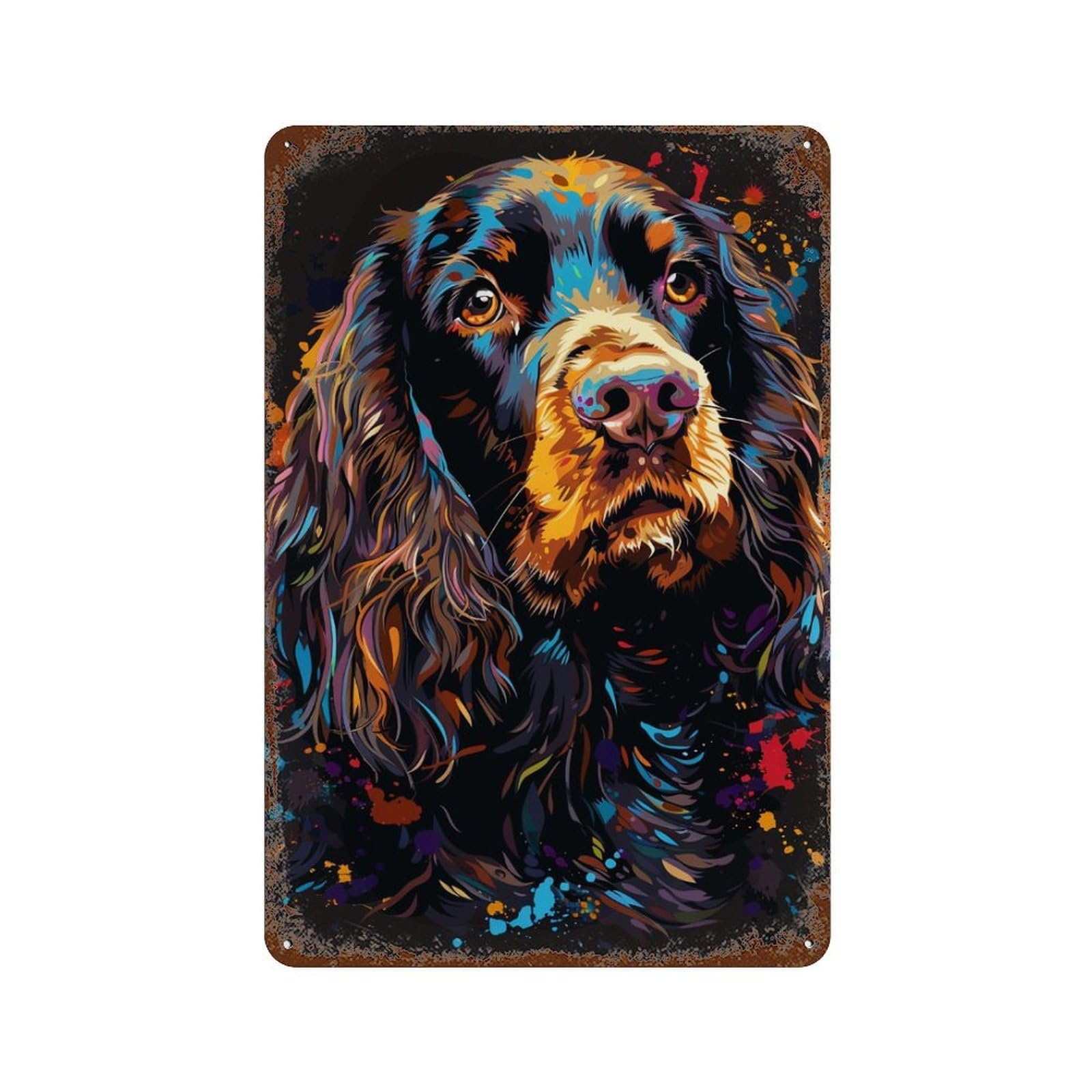 Colorful Cocker Spaniel Art Print-3 Rust Effect Tin Sign 11.8"x7.9", Industrial Home Decor for Garage, Pub Or Kitchen