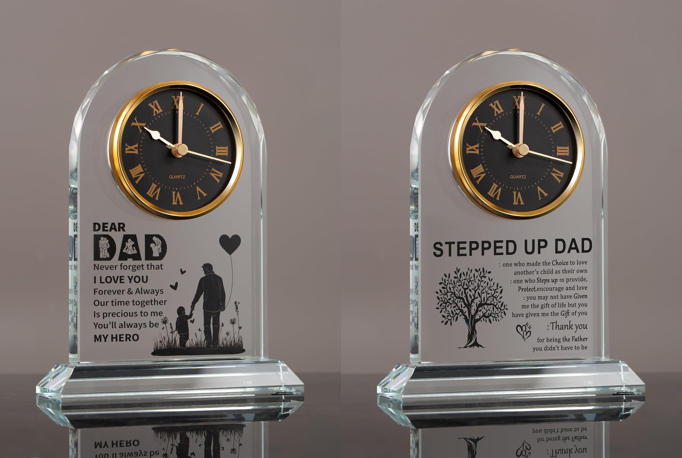WinTaim Glass Clock Gift for Dad, Stepdad – Unique, Birthday/Christmas/Valentine’s Present from Daughter or Son, Elegant Desk Clock with Base,