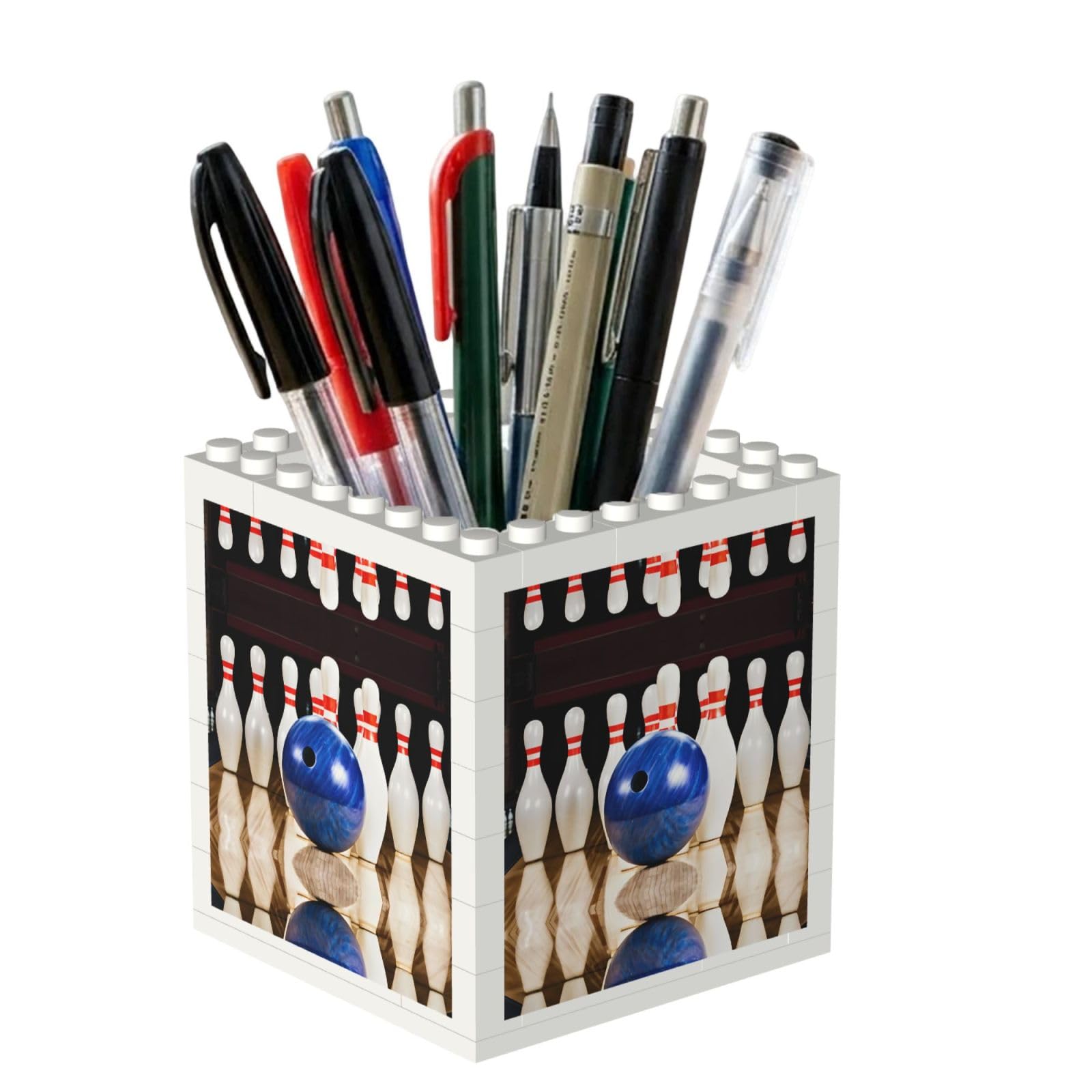 ESNAIUVCD Bowling Print Building Block Pen Holder - Pencil Holder For Desk/Classroom,Desk Accessories, Multifunctional Office Supplies Pen Organizer Pencil Cups(2pcs)