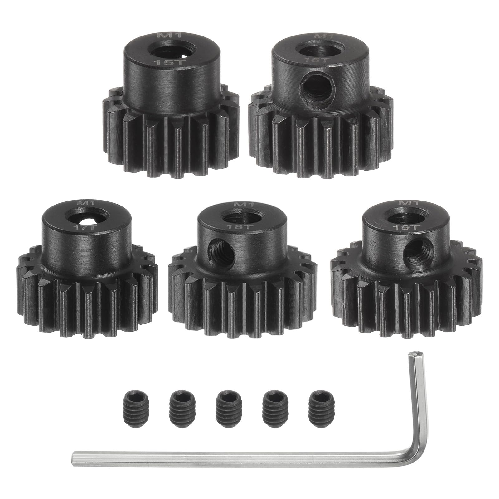 QUARKZMAN 5 Pièces M1 Ensemble De Pignons à Axe De 5 mm 15T 16T 17T 18T 19T | En Acier Trempé, Pour Moteur De Voiture Rc