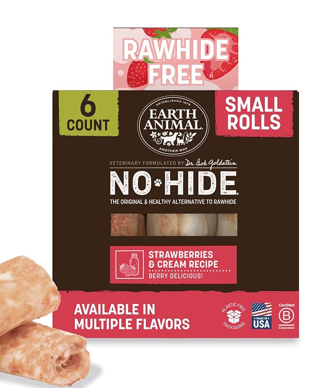 Petisco mastigável para cães Earth Animal No Hide Rolinhos Small sabor morango e creme, 6 unidades