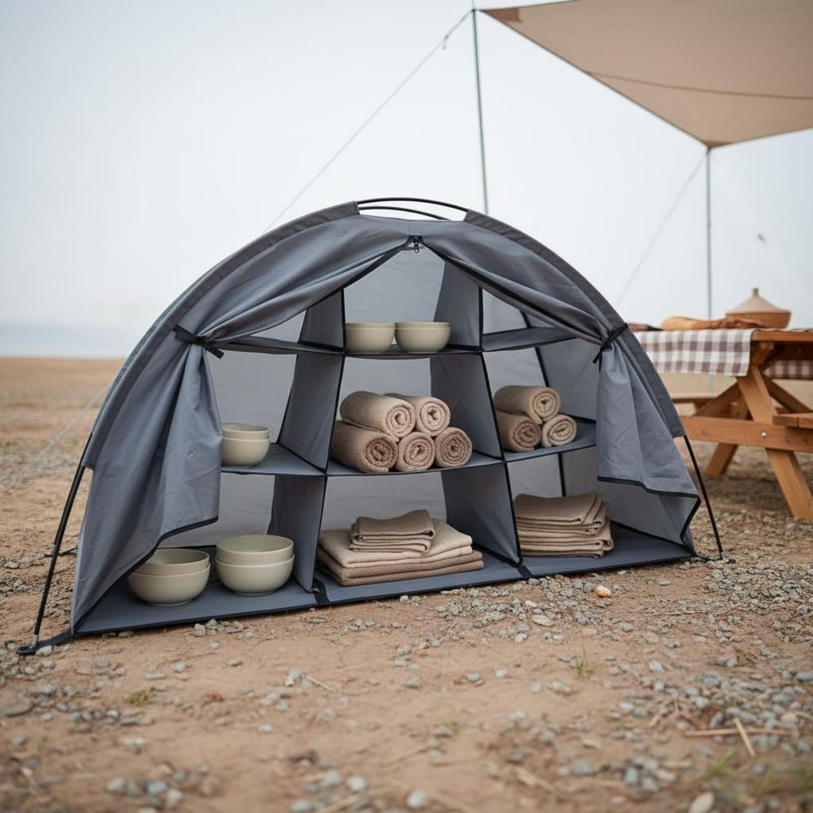 Qianly Armoire de Camping Pliable Portable Armoire de Tente Pliable Compact Meuble Rangement Tente pour Voyageurs