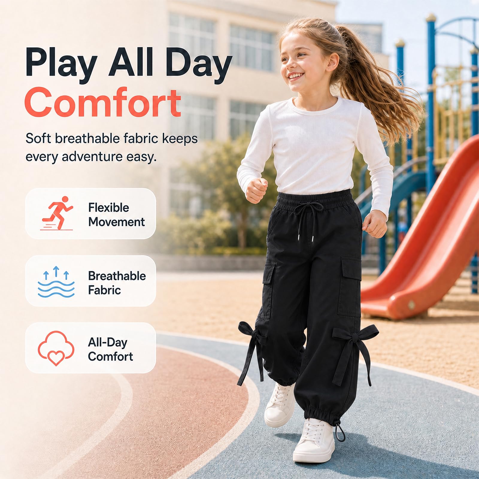 JiAmy Pantalones cargo holgados para niñas, cintura elástica con lazo, pierna ancha, transpirables, Y2K, pantalones deportivos casuales para verano, para baile, escuela, jugar, 5-14 años