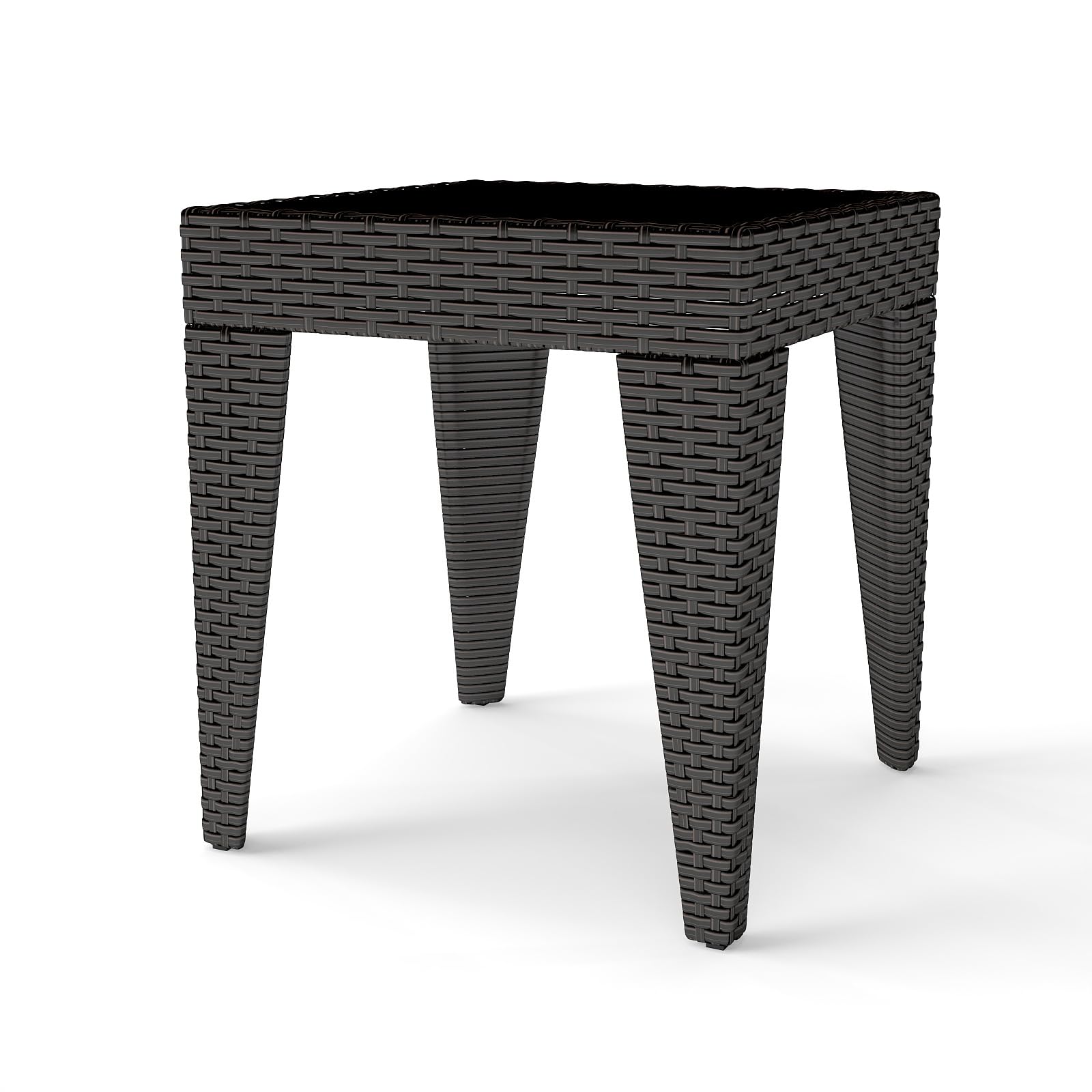 Kinfant Rattan Patio Side Table - Modern Wicker End Table, PE Coffee Table with Glass Top, Weather-Resistant Patio Furniture for Patio, Balcony,