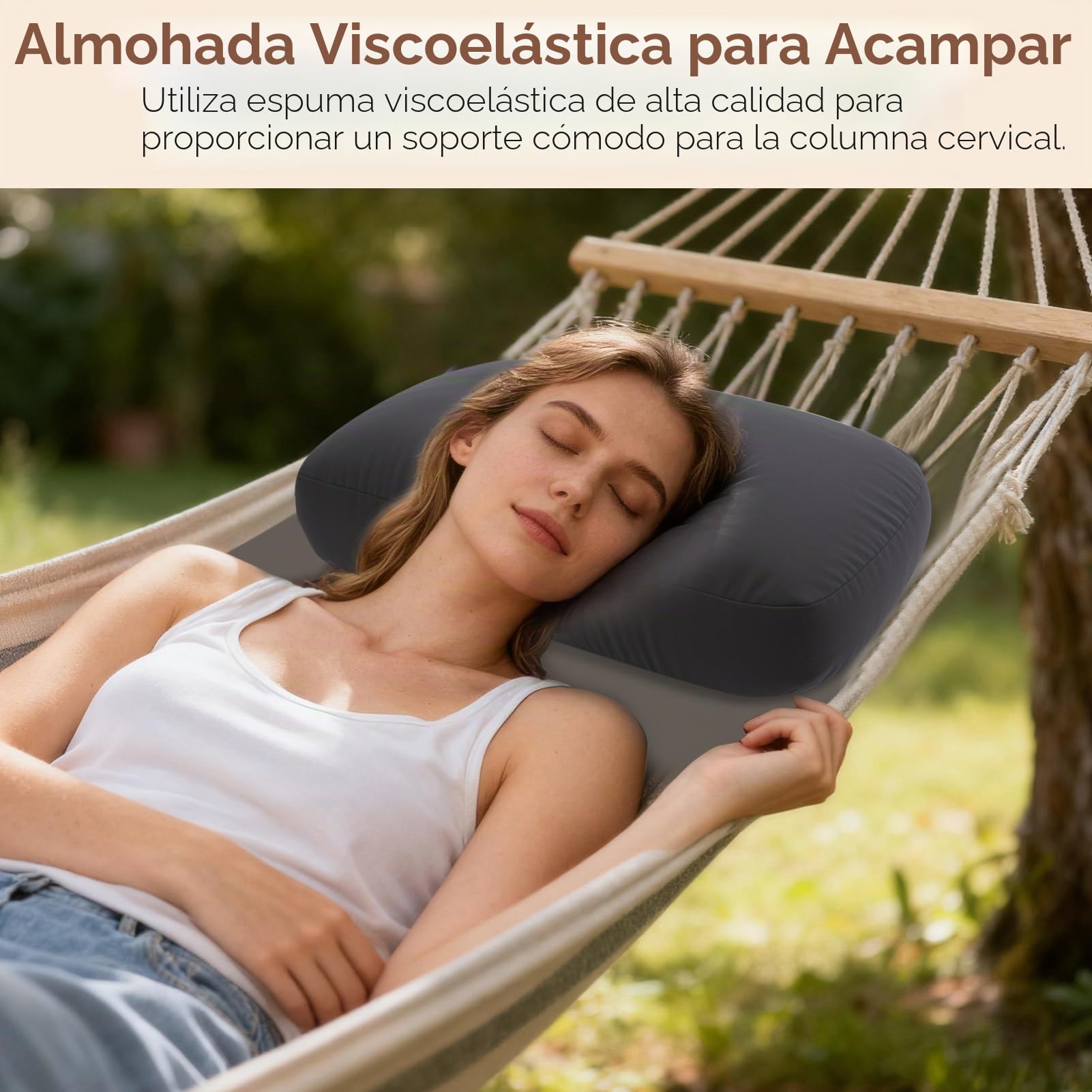 Almohada de espuma viscoelástica para camping, cojín de playa portátil de rebote lento para viajes al aire libre, mochileros y caminatas