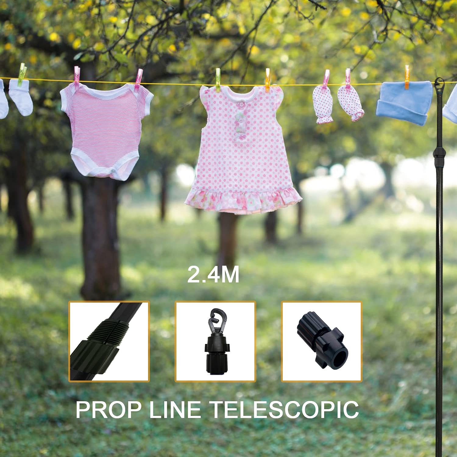 FB FunkyBuys 2 x 2.4M Telescopic Clothes Line Prop Heavy Duty Line Prop