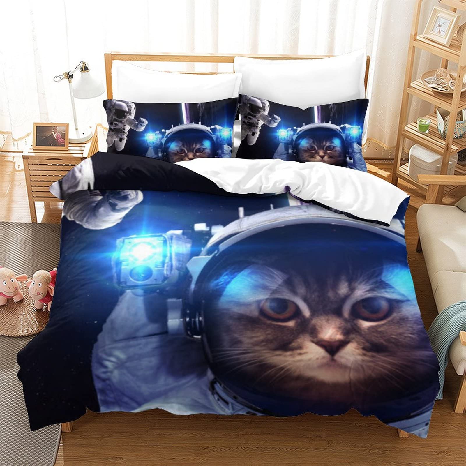 Housse de couette space astronaut 3D lit enfant parure microfibre douce 3 pièces
