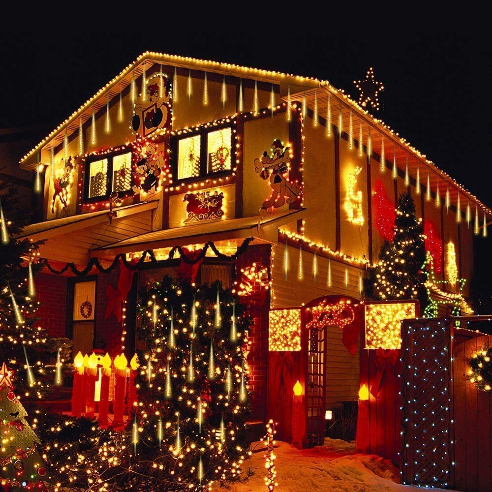 LEDs Meteorschauer Regen Lichter,SUAVER Wasserdichte Solar Licht Garten Lichterketten mit 30cm 10Tube 360LED,dekorative Lichter für Hochzeits Weihnachtsbaum(Warm)