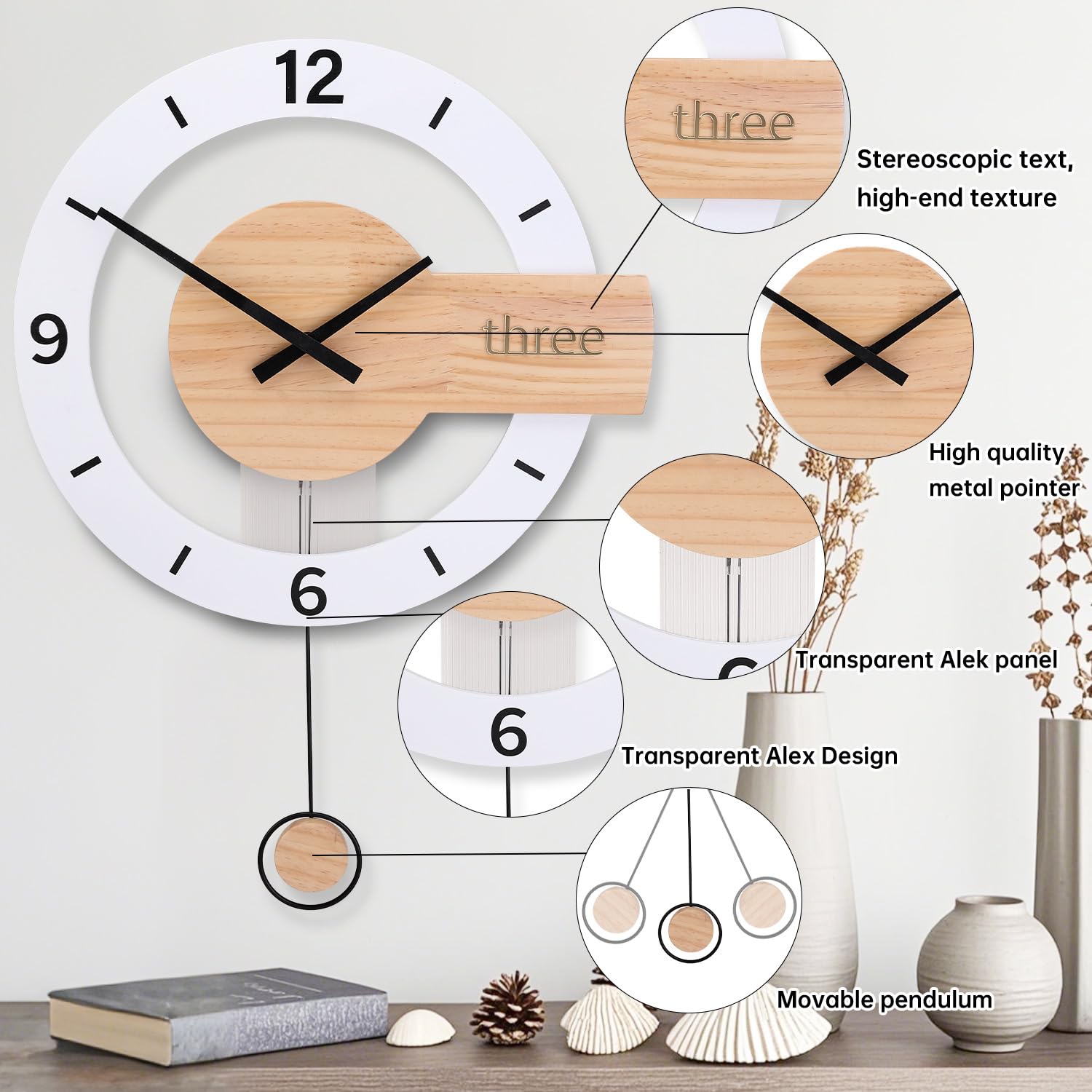 Grande Horloge Murale en Acrylique, silencieuse et Moderne, fonctionnant à Quartz et sans tic-tac, idéale pour Le Salon, la Cuisine, la Chambre ou la Salle de Bain (40 x 60 cm).