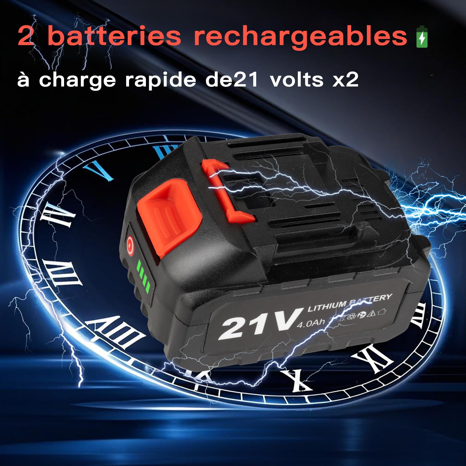 Clé à chocs sans fil 21 V 1/2" 1000 N.m sans balais avec 2 batteries 4,0 Ah