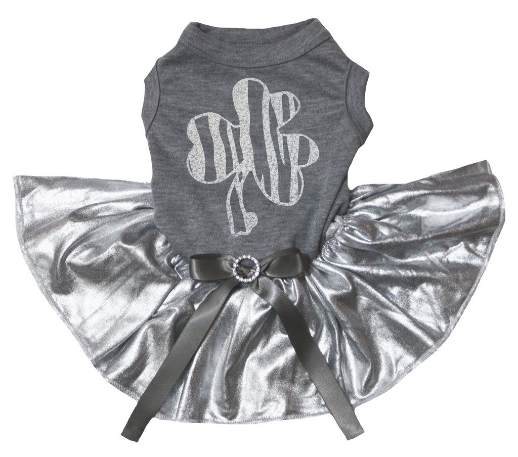 Robe de chien tutu argenté et coton gris zébré pour homme et son compagnon