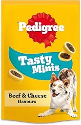 PEDIGREE TASTY MINIS Adult Dog Treats Cheese & Beef Nibbles 140g - Pack of 8, Packaging May Vary