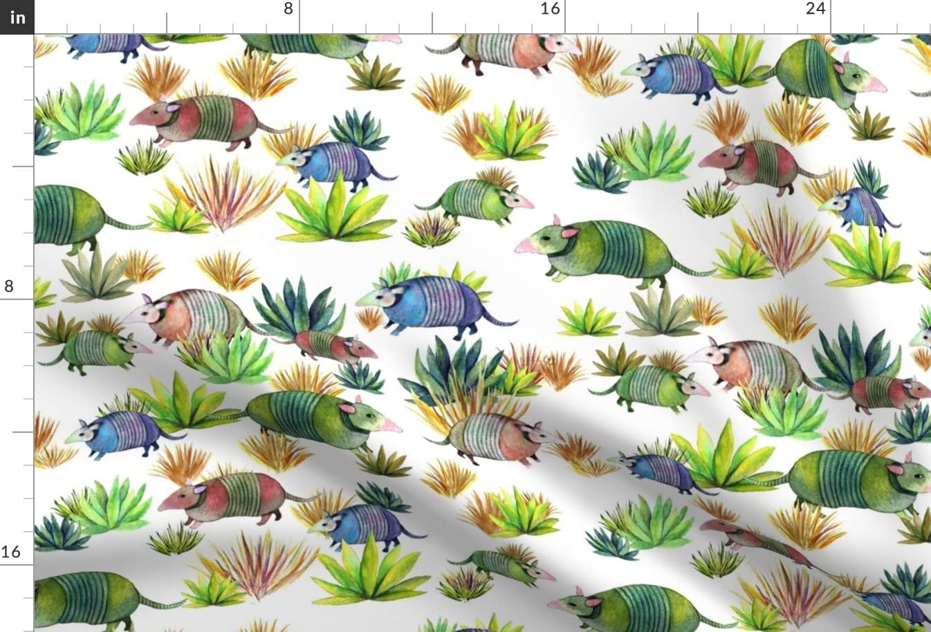 Spoonflower Fabric - Armadillo Wandering Desert Landscape Cactus Southwestern Watercolor Printed on Upholstery Velvet Fabric Fat Quarter - Upholstery Home Decor Bottomweight Apparel