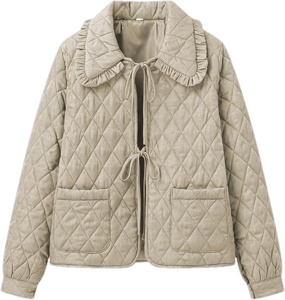 Vimida Women's Quilted Lightweight Jackets Long Sleeve Winter Cropped Cotton Padded Coat Jacket Tie Front Puffy Outwear