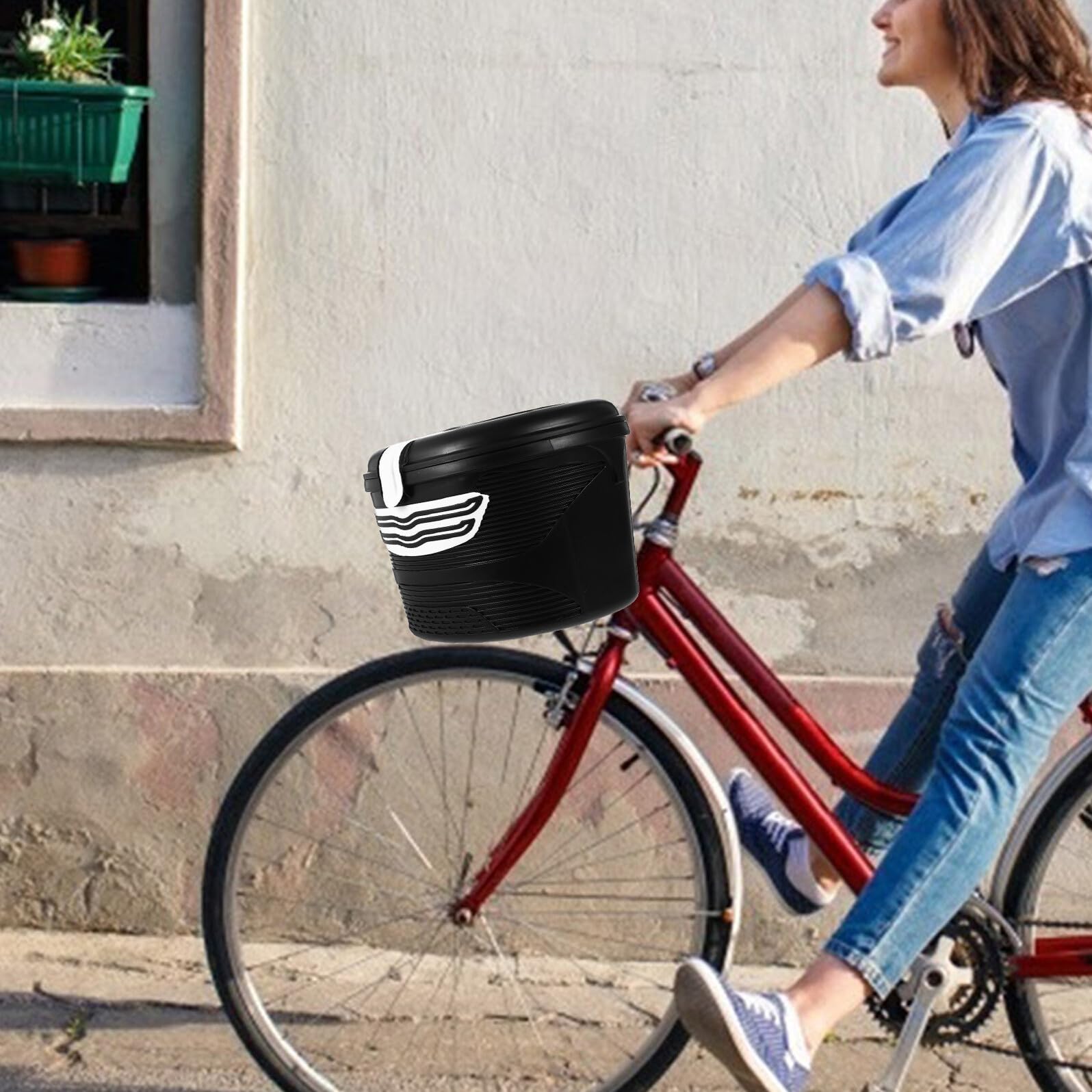 Cabilock Cestino Frontale per Bici Elettrica con Lucchetto, Set 1, Nero