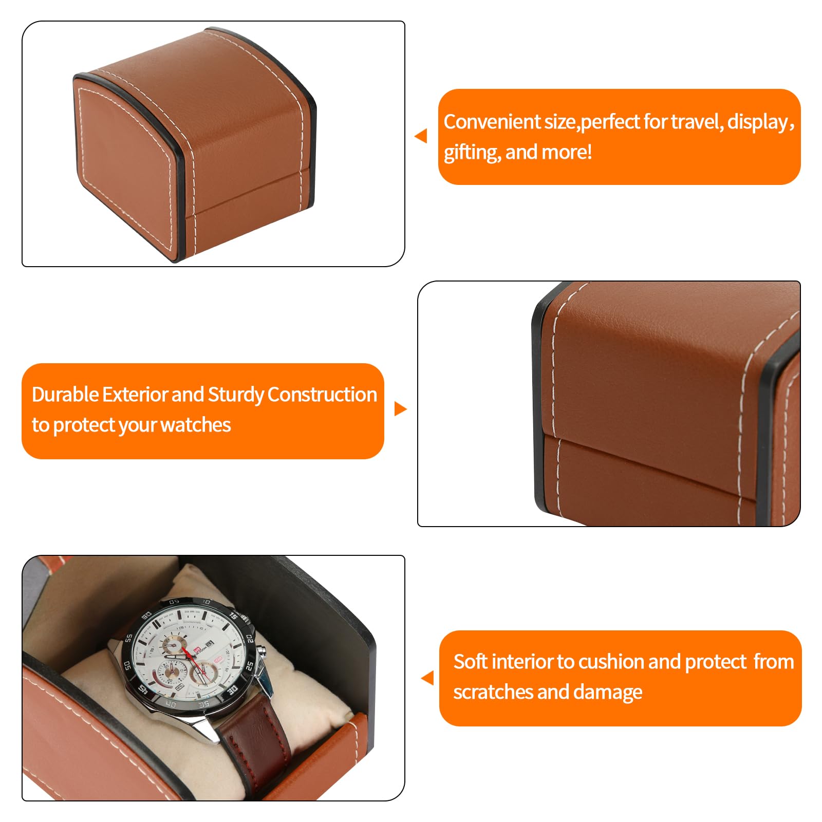 Luxury Single Watch Gift Box with Removable Pillow, PU Leather Single Watch Case Wristwatch Jewelry Storage Display Holder Cases for Men and Women (Brown)