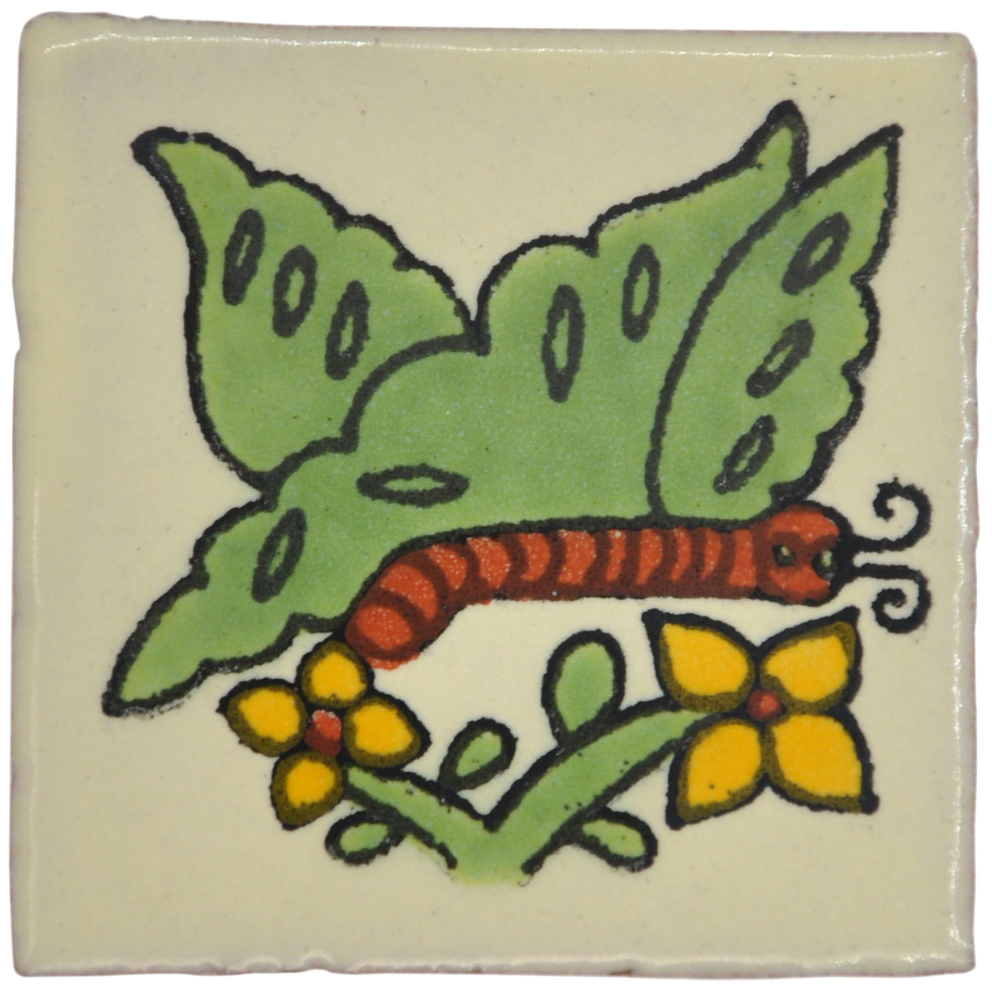 Tumia LAC Handmade Mexican Talavera Tile - Authentic Style Oliveria Ceramic Tiles for Crafts, Backsplashes and Home Improvement - 50 Pack