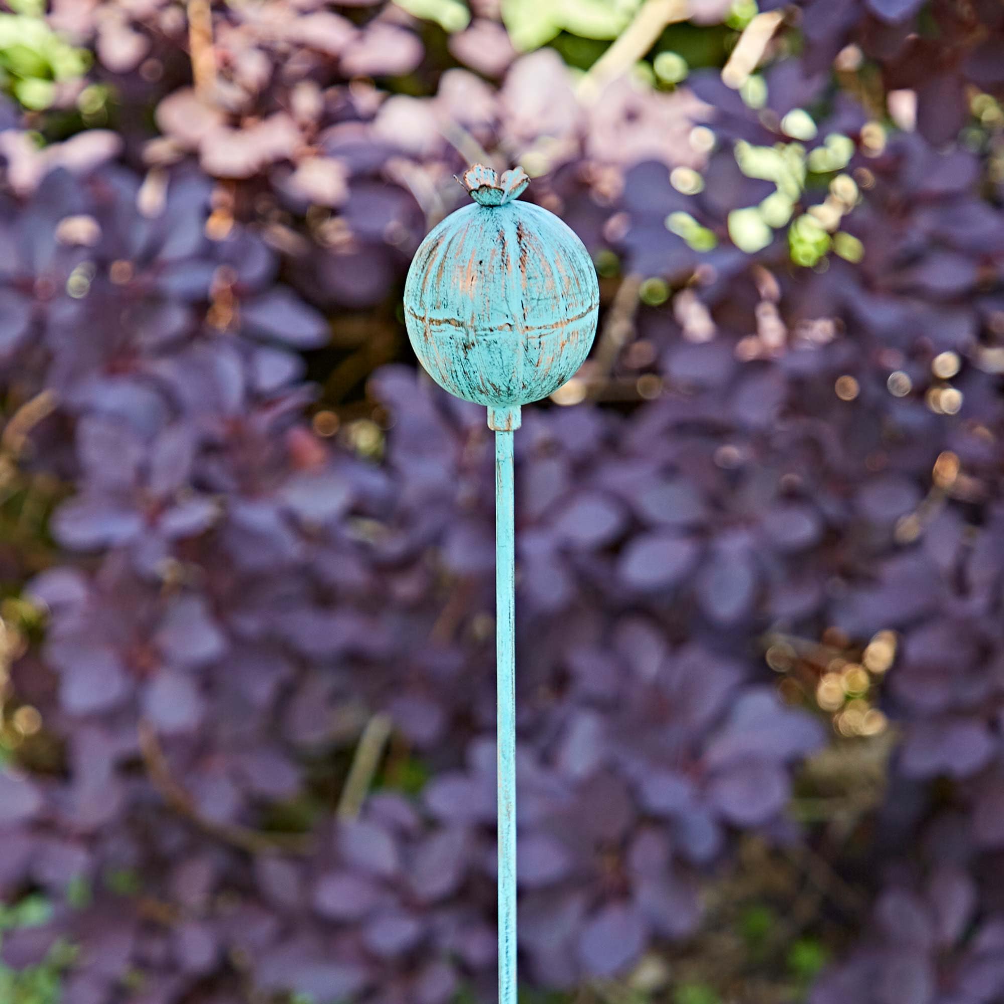 Iron Poppy Seed Head Garden Stake Decoration - Paper High - Handmade Garden Ornament