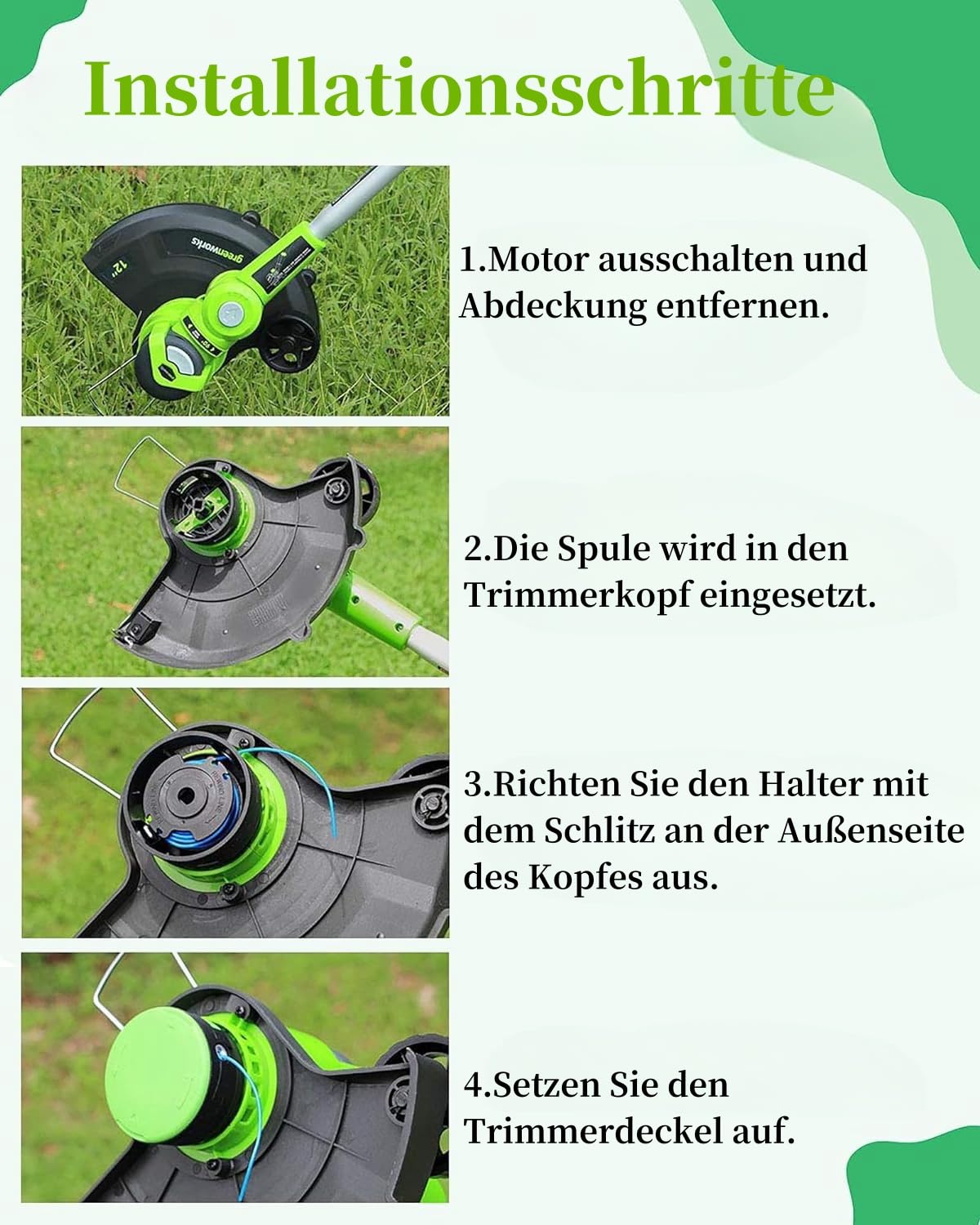 Pokrywa szpuli G24LT 3411546A-6 pasuje do podkaszarki Greenworks 24 V G24LT25 G24LT G24LT28 G24LT30MK2 G24LT30M Seria, osłona cewki zapasowej (3 nasadki cewki)