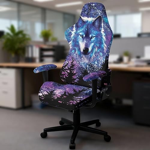 Miniatura 4 de Wolf - Funda para silla de juegos para niños y hombres, fundas de reposabrazos de ensueño elásticas y ergonómicas, protector de escritorio,