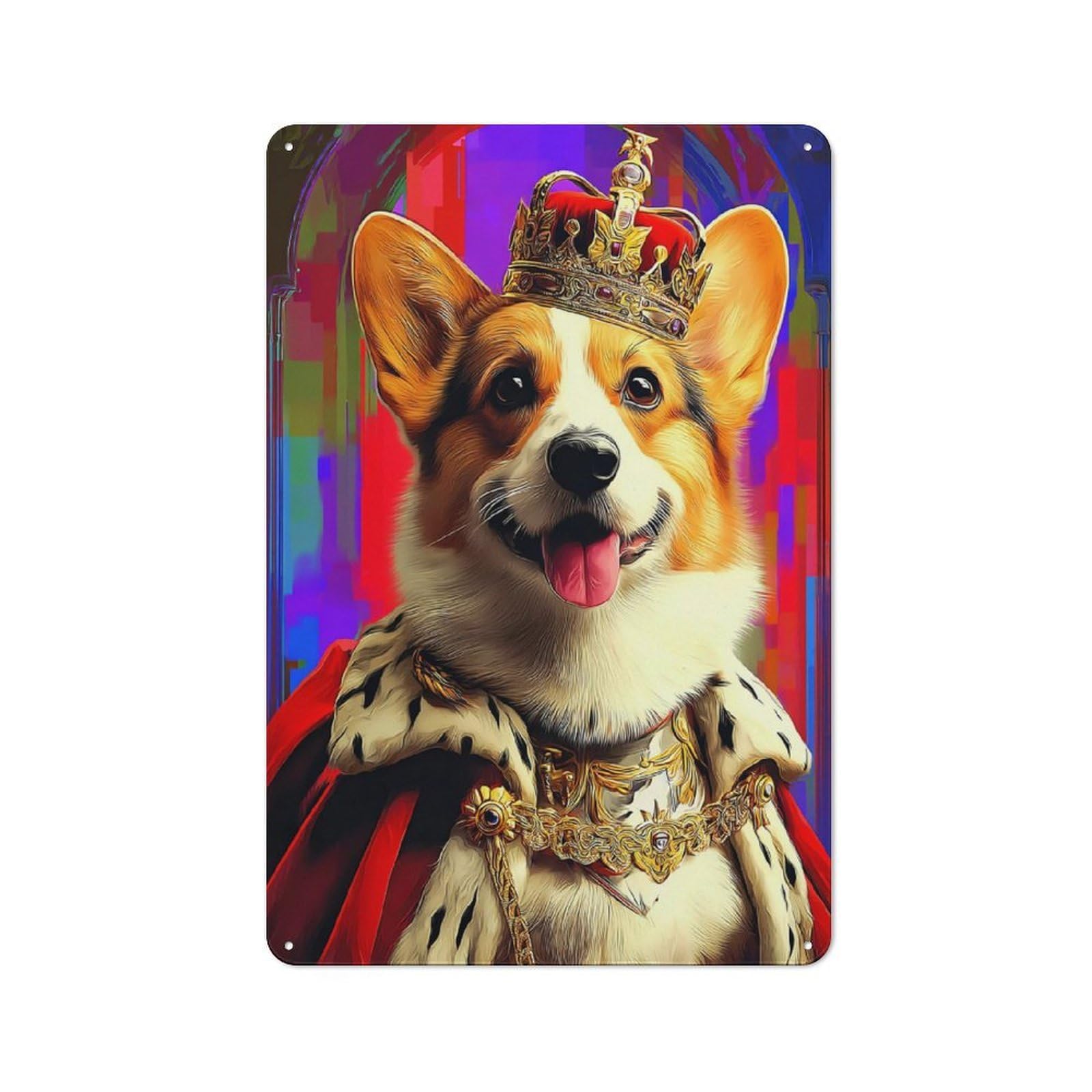 Junmoney Royal Corgi Portrait Artwork Metal Sign 30X20cm, Vintage Bar Wall Plaque For Diner, Restaurant, Shed Or Kitchen
