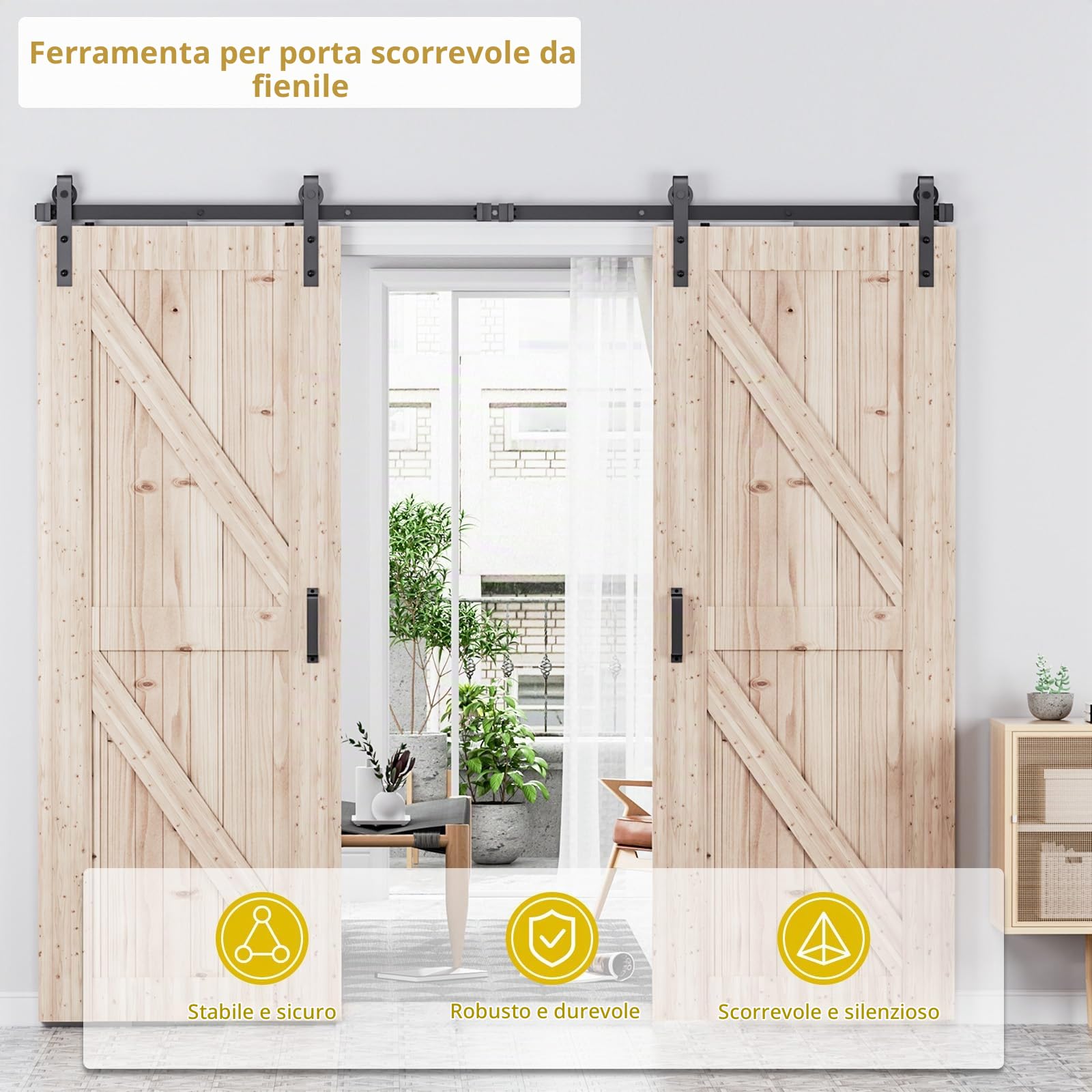 Set di raccordi per porta scorrevole a doppia porta, 244 cm, per porte scorrevoli, per camera da letto, fienili, garage