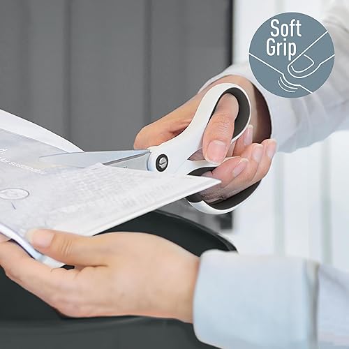 Miniatura 3 de Leitz Tijeras de titanio, para diestros o zurdos, 2.6 x 0.6 x 5.9 in, papelería de oficina, mango ergonómico, rango WOW, color blanco perla