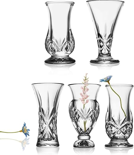 Godinger Juego de jarrones de brote, florero, jarrón de cristal, florero de brote, mini jarrones para flores, jarrones para decoración, floreros Bud