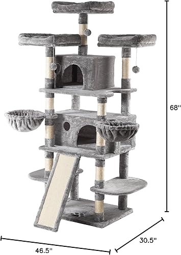 Miniatura 10 de IMUsee Árbol grande para gatos de 68 pulgadas de varios niveles Azul / Patchwork, gris