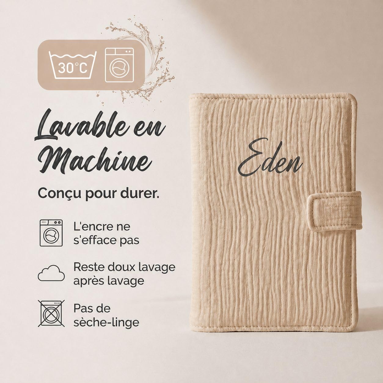 Protège Carnet de Santé Personnalisé Bébé – Prénom Personnalisable – Cadeau Naissance Original – Anniversaire, Noël, Toutes Occasions – Fabriqué en France – Beige