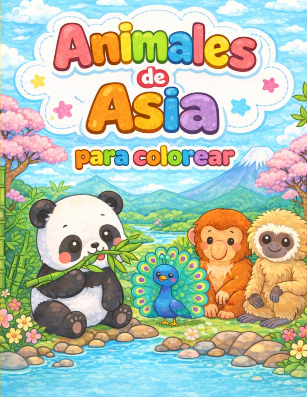 Animales de Asia para colorear: Libro infantil divertido y educativo para niños de 4 a 6 años: 30 animales asiáticos con datos curiosos para aprender coloreando