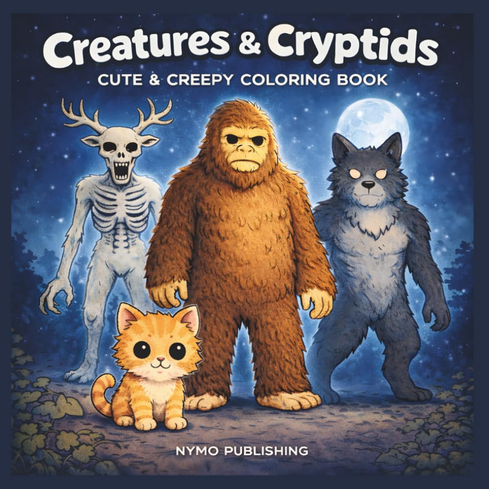 Creatures & Cryptids: Cute & Creepy Coloring Featuring Cryptids & Mythical Creatures, For Adults and Teens