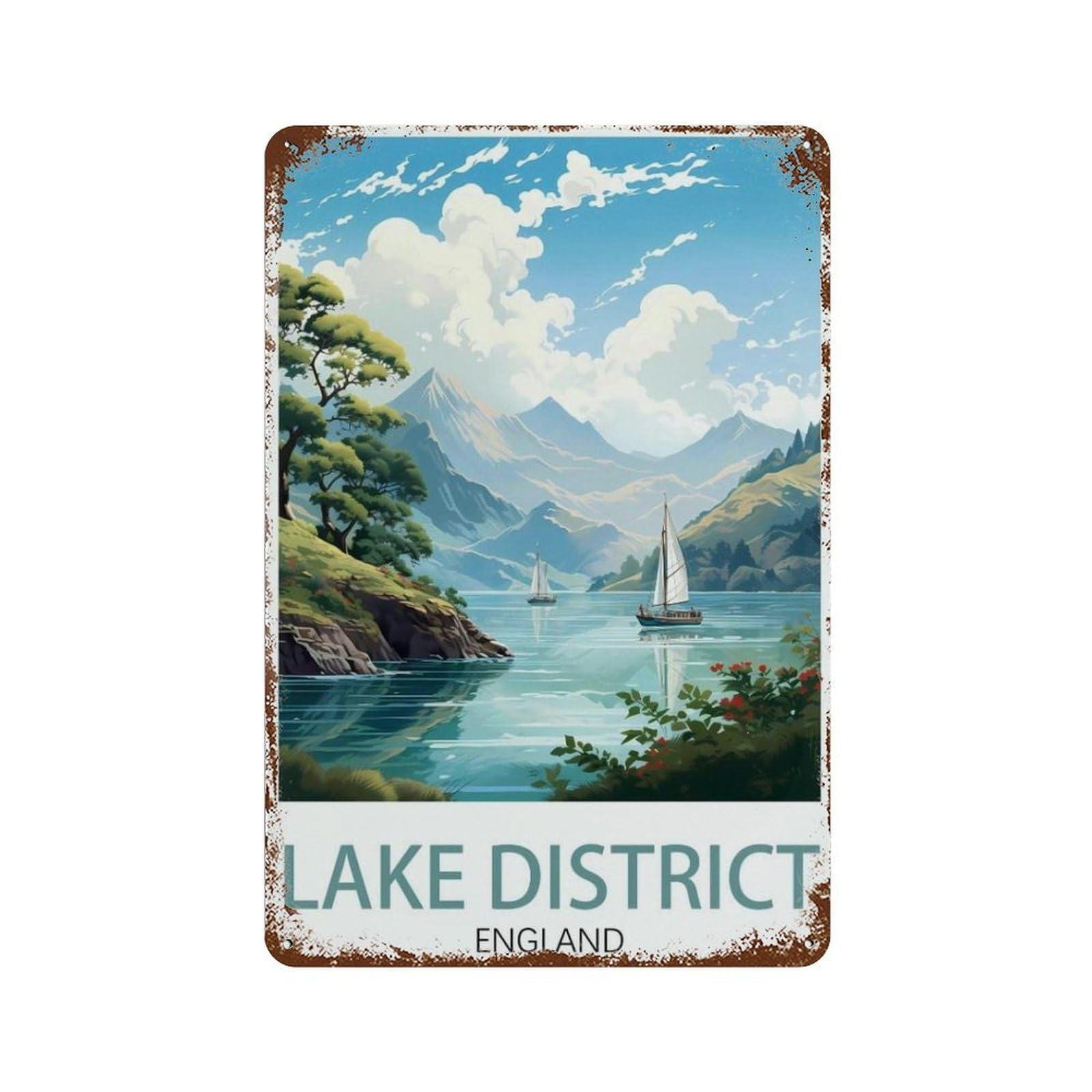 PGCKSK Metal Tin Sign，Lake District England，Tin Sign Vintage Rustic Decor Cave Coffee Shop Bar Bedroom Home Wall Decor Nostalgic Tin Sign(15x30cm 6x12 inch-P21