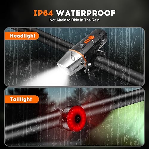Miniatura 5 de Juego de luces delanteras y traseras para bicicleta, lámpara frontal automática inteligente, IP65 impermeable, 5 modos de luz trasera, reflectores