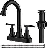FORIOUS Matte Black 4 Inch Centerset Bathroom Faucet 2/3 Hole with Pop-Up Drain, 360 Swivel Spout, Leak-Free for Vanity, RV, Pedestal Sink