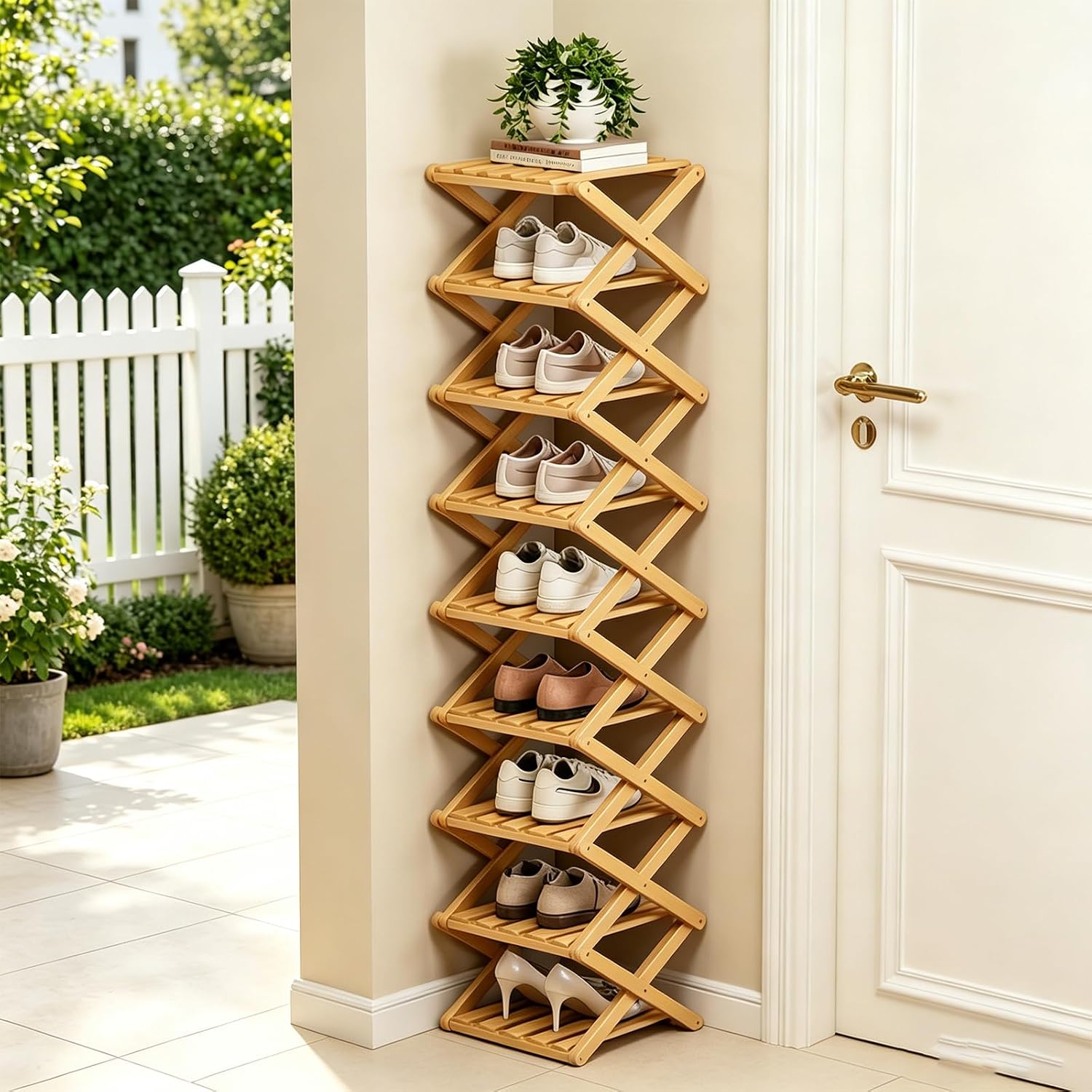 Rebrilliant Bamboo 9-Pair Shoe Rack
