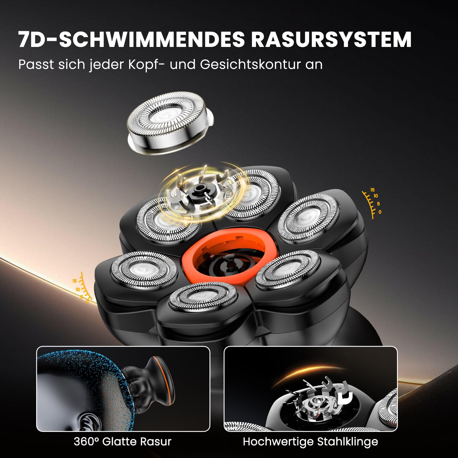 MAXGROOM Glatzen Rasierer Herren, Upgrade-7D Kopfrasierer Glatze, IPX6 Wasserdicht Glatzenrasierer, mit Magnetische Schwebender Kopf & LED-Anzeige, Ideal für Reise und Haushalt, USB-C Aufladung