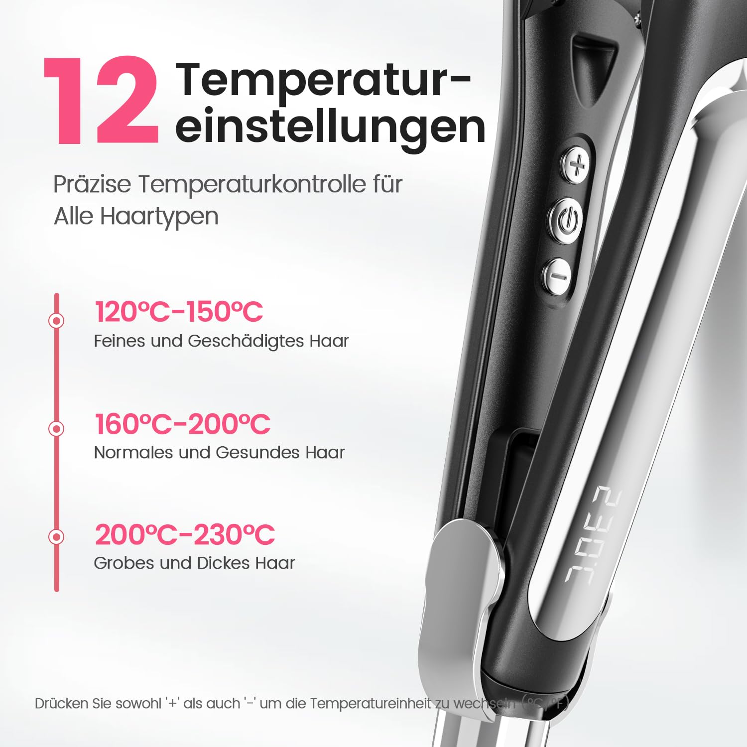 Dekuri plancha pelo,planchas del pelo de 42mm de ancho,plancha cerámica sin fricción a base de agua,plancha de pelo profesional para mujeres,120°C-230°C,Negro