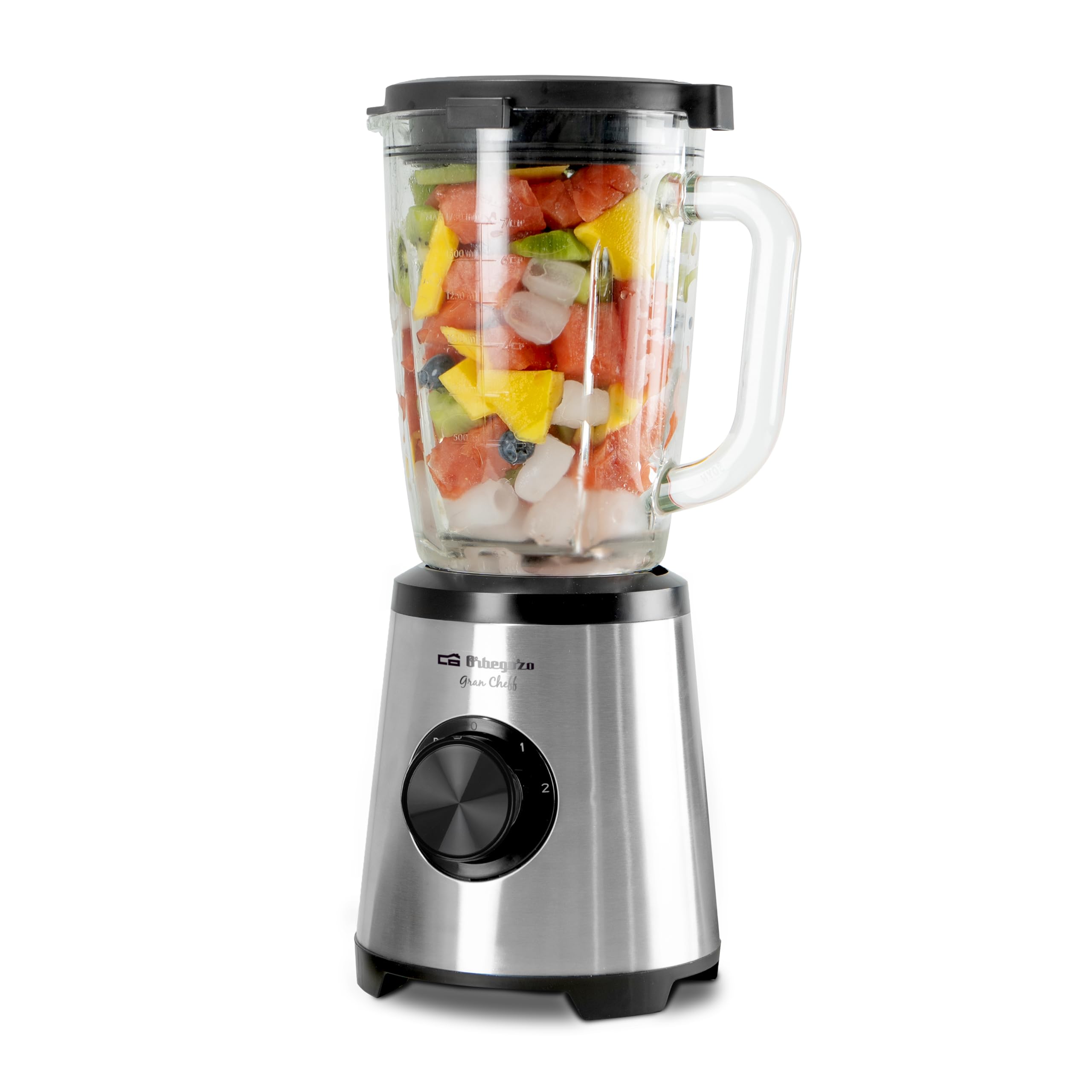 Orbegozo BV 15350 Batidora de Vaso 1500W con Jarra de Cristal Termorresistente 1,75L, Motor AC, 2 Velocidades + Pulse, Cuchilla Desmontable de 4 Hojas y Función Pica Hielo