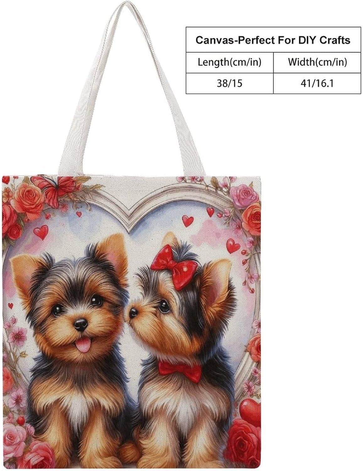 Yorkshire Terrier Couple Canvas Tote Bag Reusable Grocery Bags Foldable Soft Cotton Shoulder Carry Bag