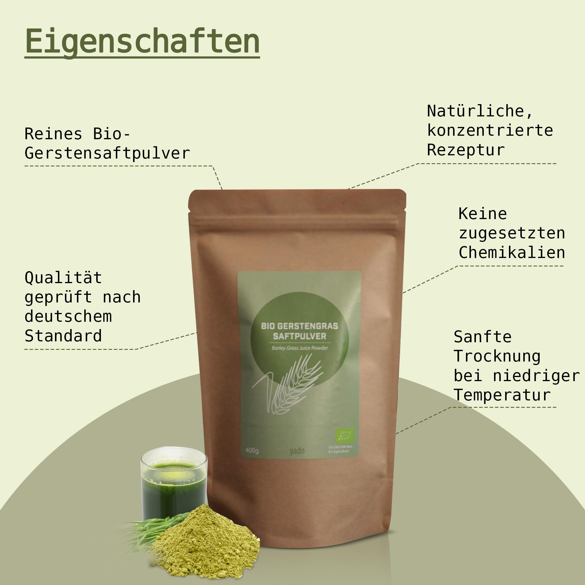 Succo d'erba d'orzo biologico in polvere | certificato di alta qualità | Barley Grass Juice Powder | 100% polvere d'erba d'orzo | La nutrizione secondo Anthony William (200 g)
