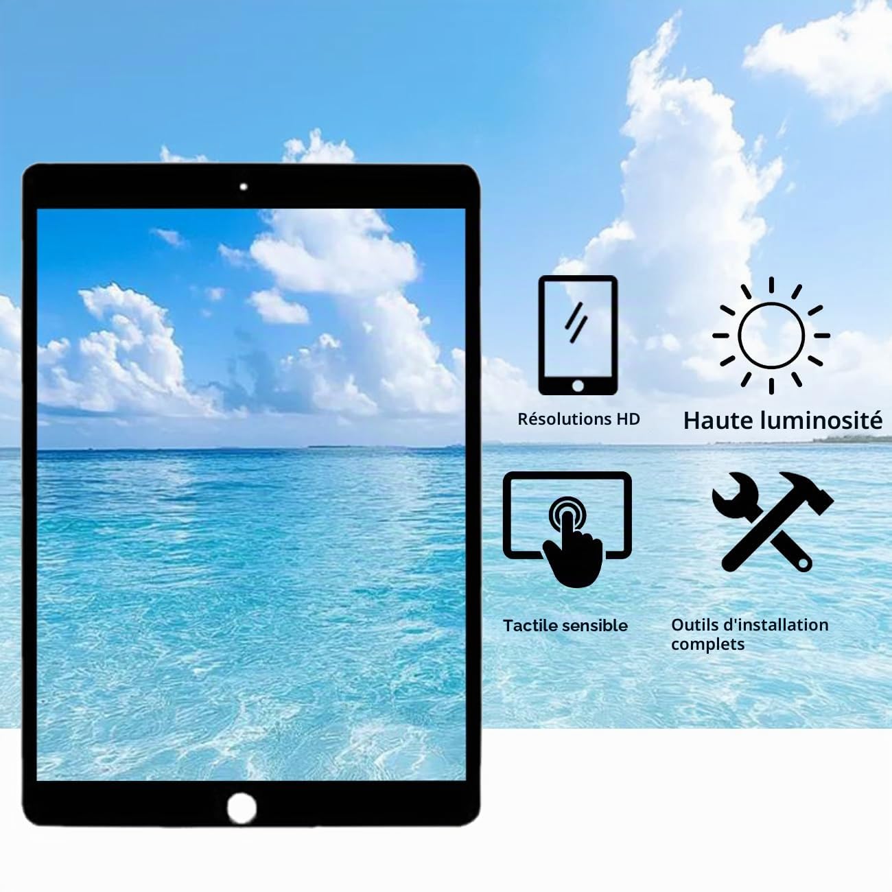 Écran pour iPad Air 3 2019 A2153 A2123 A2154 A2152 Noir | avec Kit de réparation，IPS LCD，Affichage HD，Remplacement d'écran