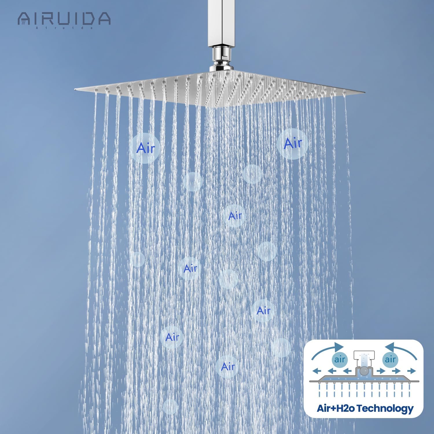 Airuida Shower Faucet Set and Handle Set Single Function Shower Trim Kit Ceiling Mount Rainfall Shower System with Male Threads and Rough-in Valve 10 Inch Square Shower Head Brushed Nickel