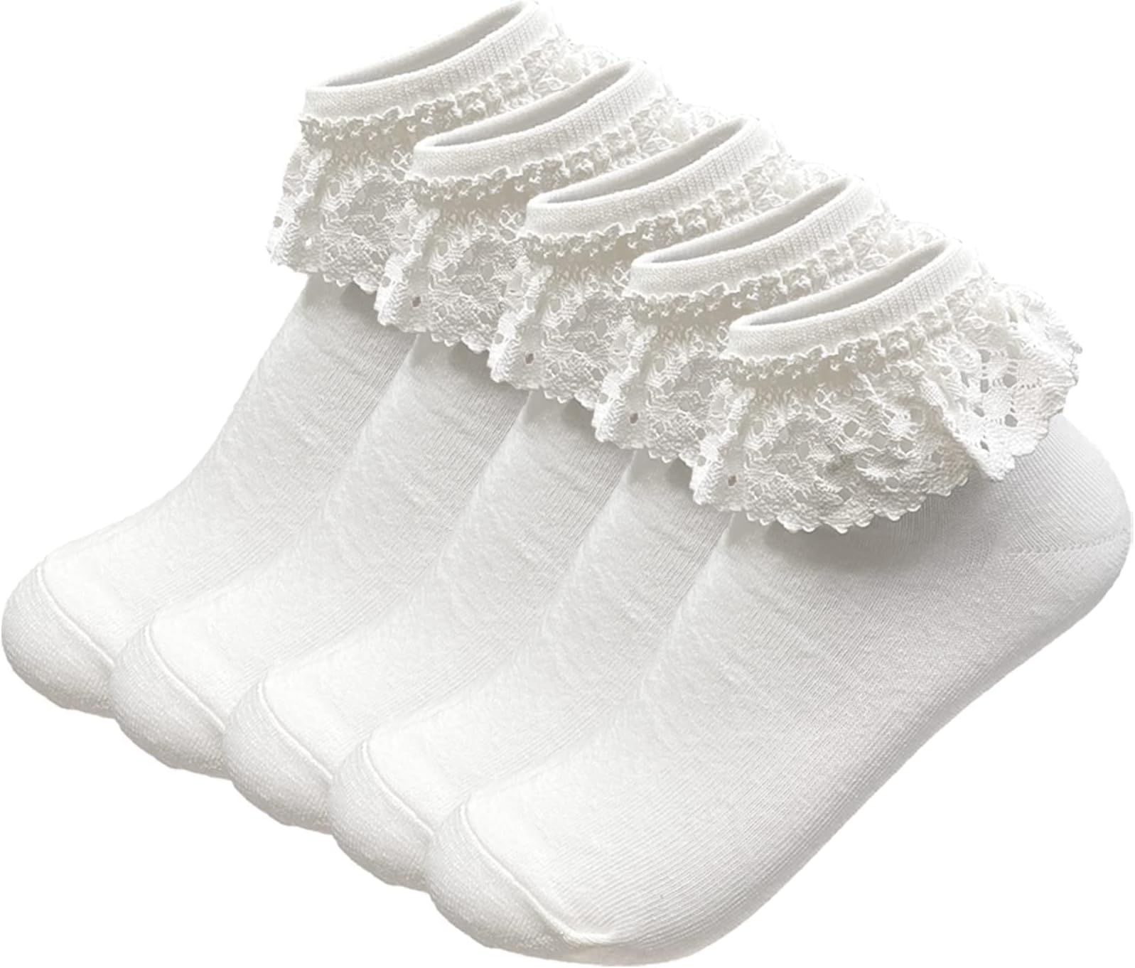 DERANQIIUASocks Women, 5 Pairs Women Lace Ruffle Frilly Ankle Socks One Size,Lightweight and Breathable