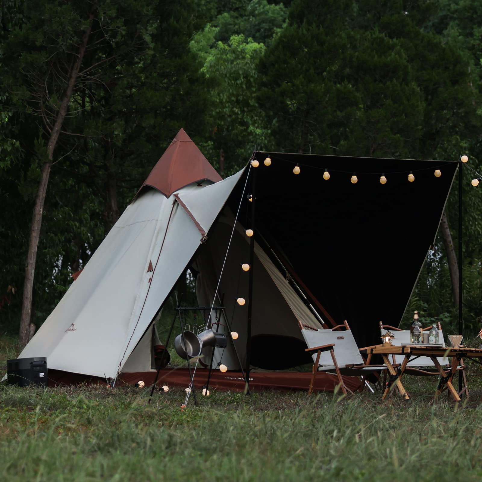 Wolf Walker 5-8 Person Camping Tent Teepee Indian Tent Double Layers Waterproof Shelter Yurt Tents for Outdoor Family Hiking