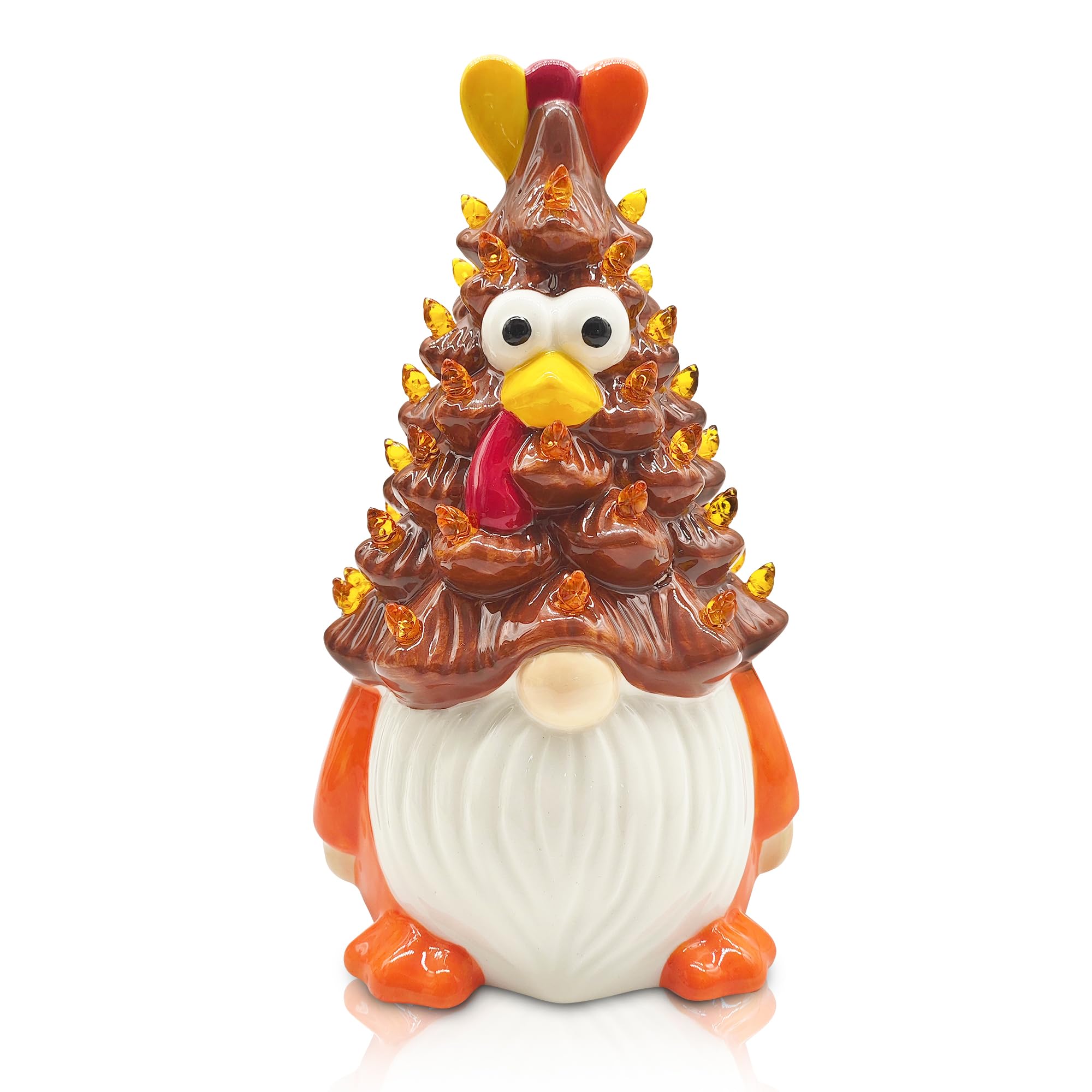 Decoración de mesa de gnomo de pavo cerámico iluminado para otoño y festividades