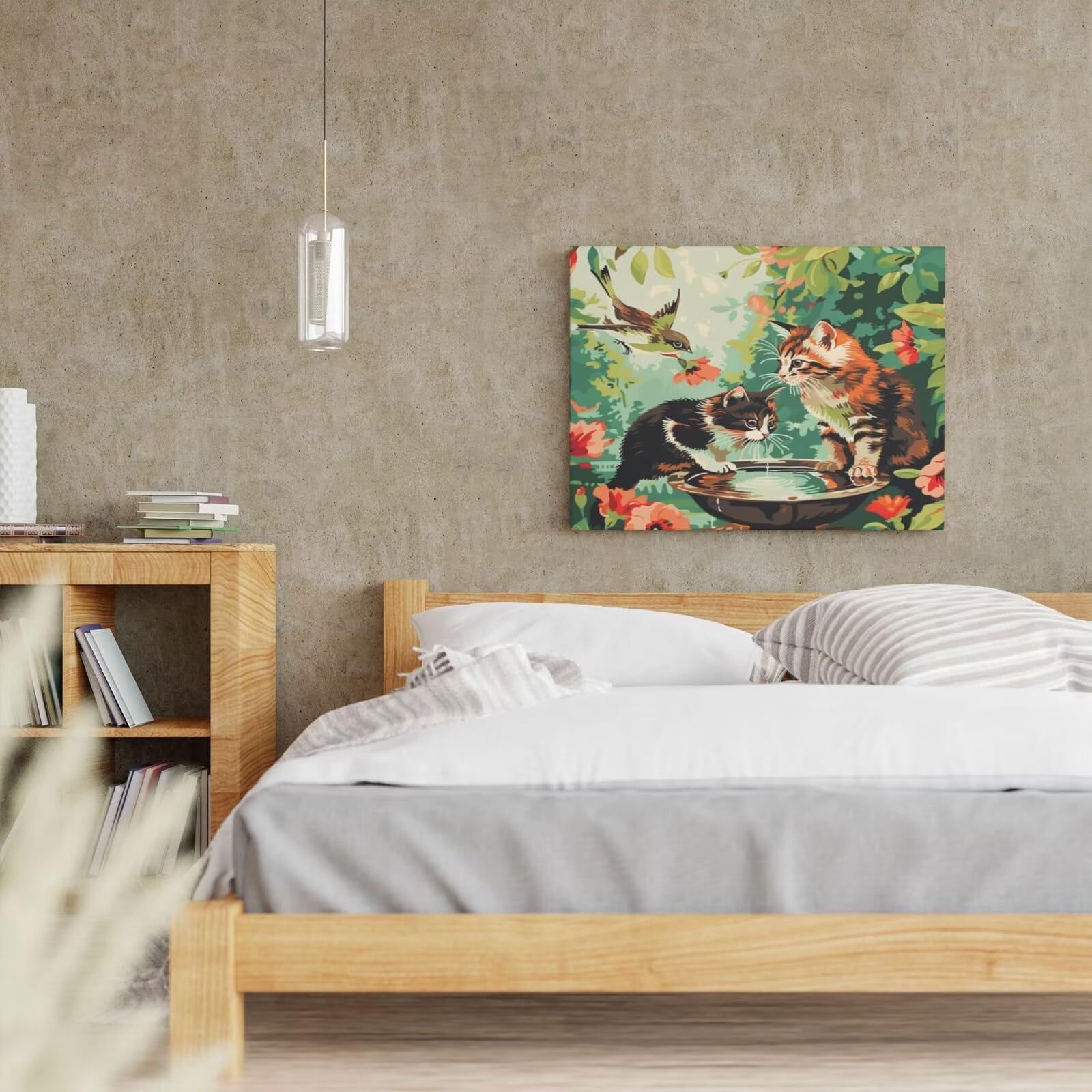 Kit per pittura con numeri per adulti, giardino, pittura a gatto con numeri per principianti, pittura acrilica con 6 pennelli, pittura ad olio per decorazione da parete, 100 x 75 cm, senza cornice)