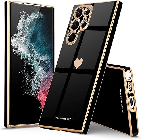 Miniatura 7 de Teageo Funda para Samsung Galaxy S22 Ultra 5G para mujeres y niñas diseño de corazón de amor cubierta trasera suave protección de cámara completa
