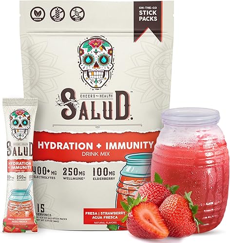 Miniatura 10 de Paquetes de Hidratación 2-en-1 Salud + Polvo de Electrolitos para la Inmunidad, Margarita de Sandía - Mezcla para Bebida de Agua Fresca, Baya del