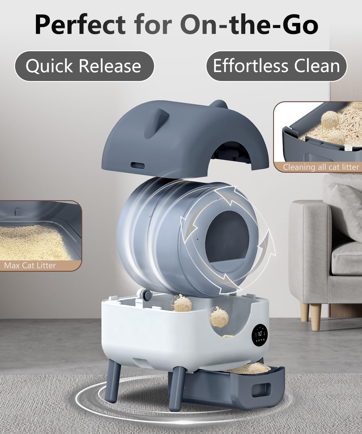 Self Cleaning Cat Litter Box, Extra Large Automatic Litter Box, App Control, Odor-Free, Large Electric Litter Kitty Box, Multi-Cat Design, Includes Mat and 2 Garbage Bags - image 3